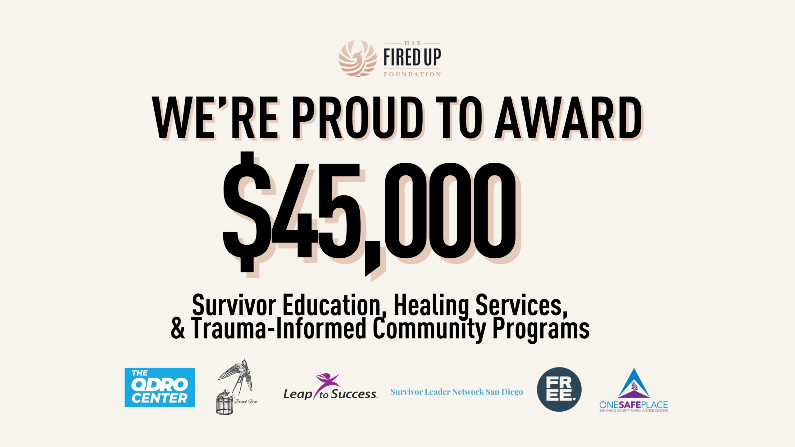 San Diego Nonprofit Awards $45k To Support Survivor Education, Healing Services, and Trauma-Informed Community Programs